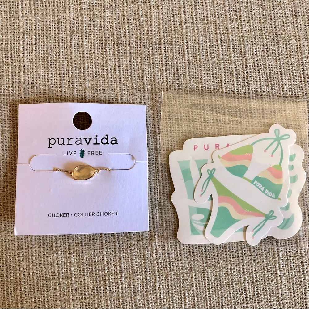 Pura Vida Clear Quartz Charm Choker and stickers